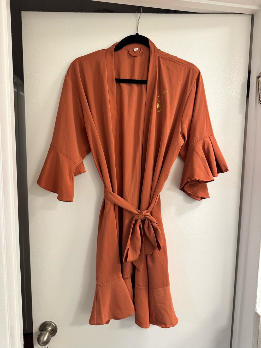Women’s Tie-Waist Ruffled Robe - Rust
